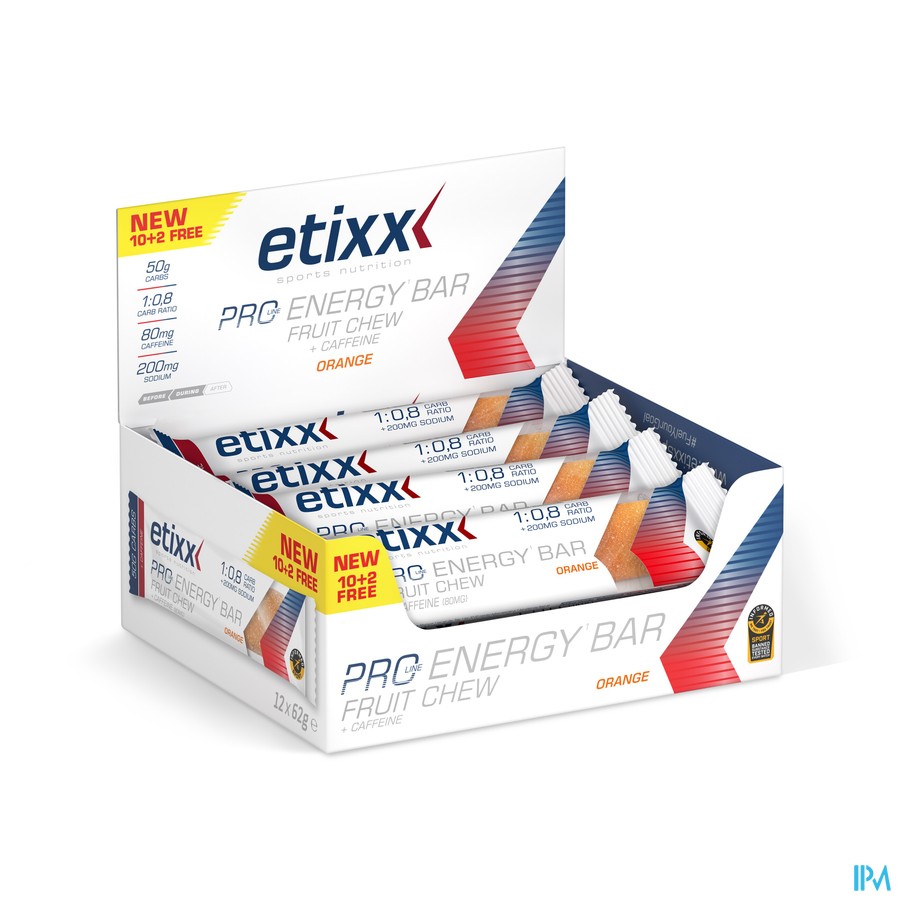 Etixx Pro Line Ener.bar Fruit+caff.orange 12x62g