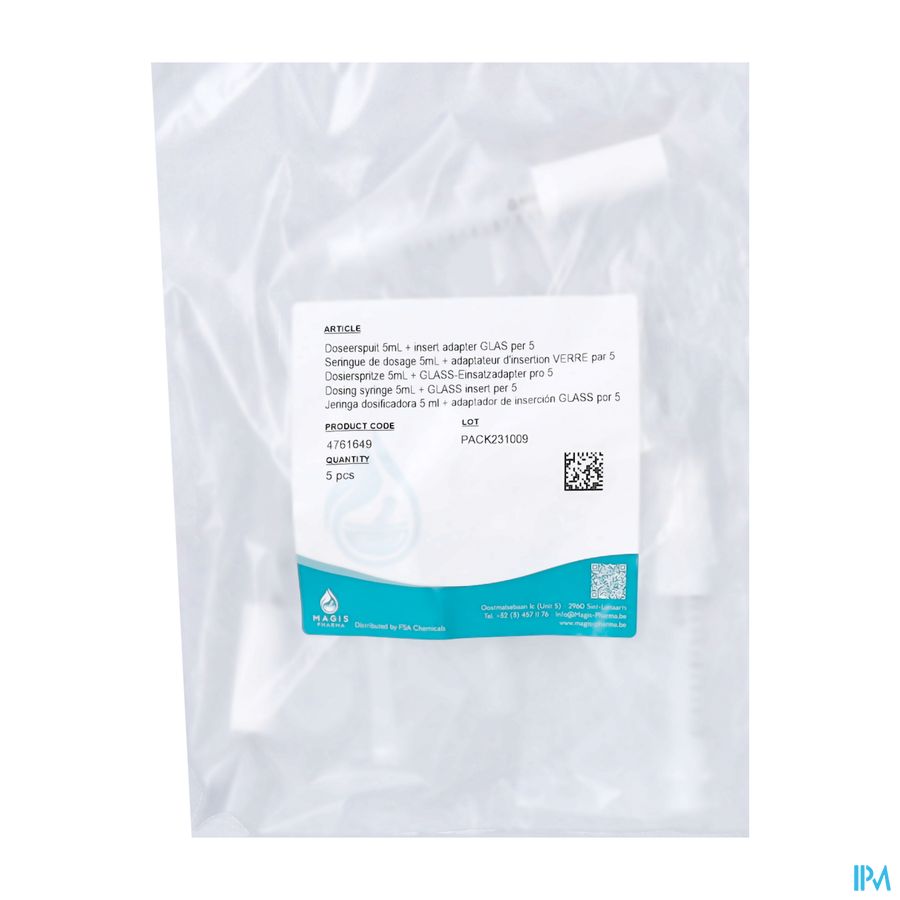 Doseerspuit 5ml + Insert Adapter Glas 5 Magis