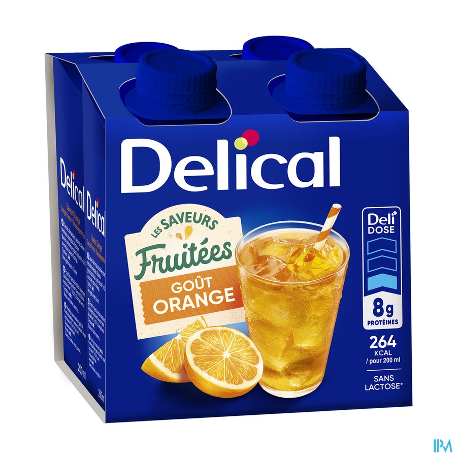 Delical Fruitdrink Sinaasappel Z/suikers 4x200ml
