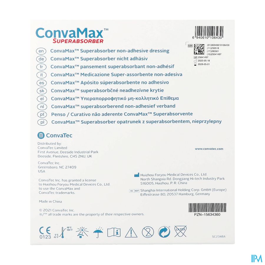 Convamax Superabsorber N/adhesif 15cmx15cm 10