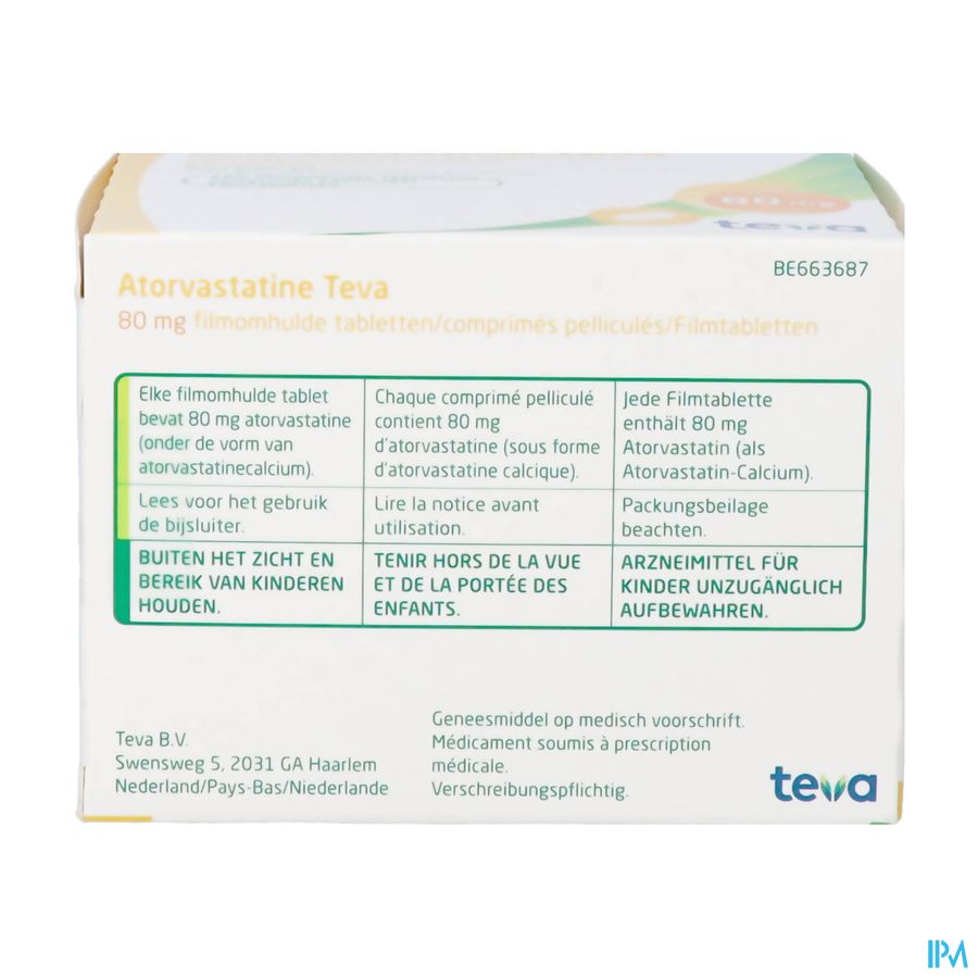 Atorvastatine Teva 80mg Comp Pell 100 Blister Nf