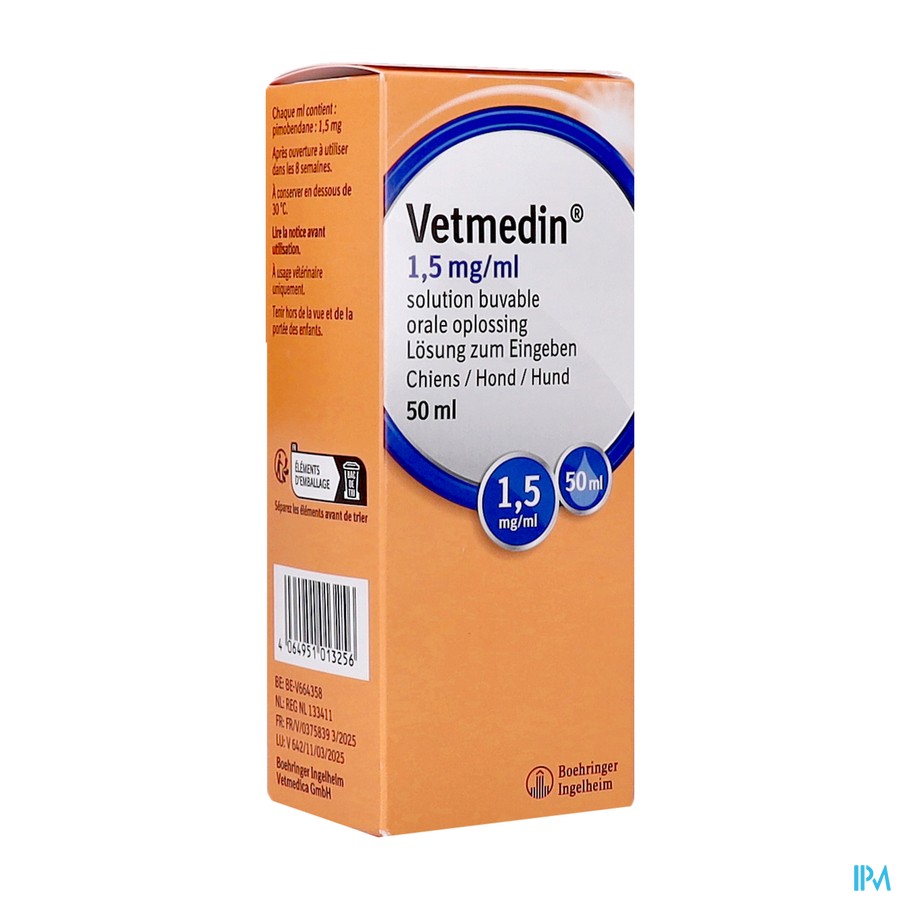 Vetmedin 1,5mg/ml Sol Buvable Chiens 50ml