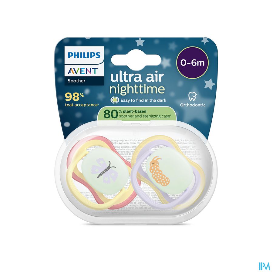 Philips Avent Fopspeen +0m Air Night Vlinder/rups2