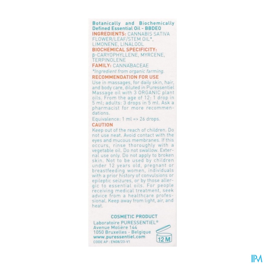 Puressentiel Eo Gecultiveerde Hennep Bio 5ml