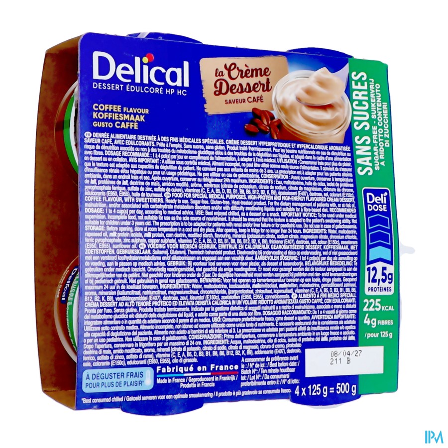 Delical Creme Dessert Z/suiker Koffie 4x125g Nf