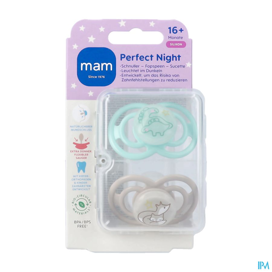 Mam Perfect Night Fopspeen Silic. Pure 16m+ Uni 2 Mam Perfect Night Fopspeen Silic. Pure 16m+ Uni 2