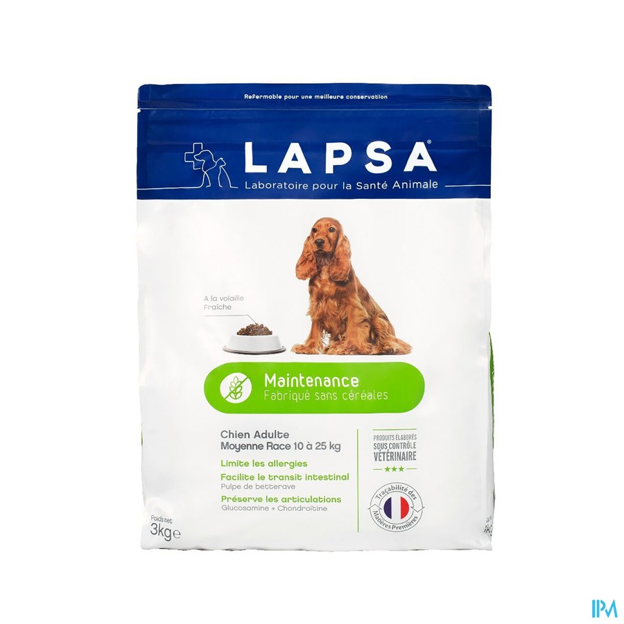 Lapsa Onderh.hond Volw. Middel.rassen Z/granen12kg