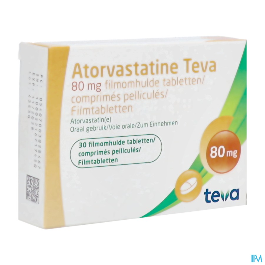 Atorvastatine Teva 80mg Filmomh Tabl 30 Blister