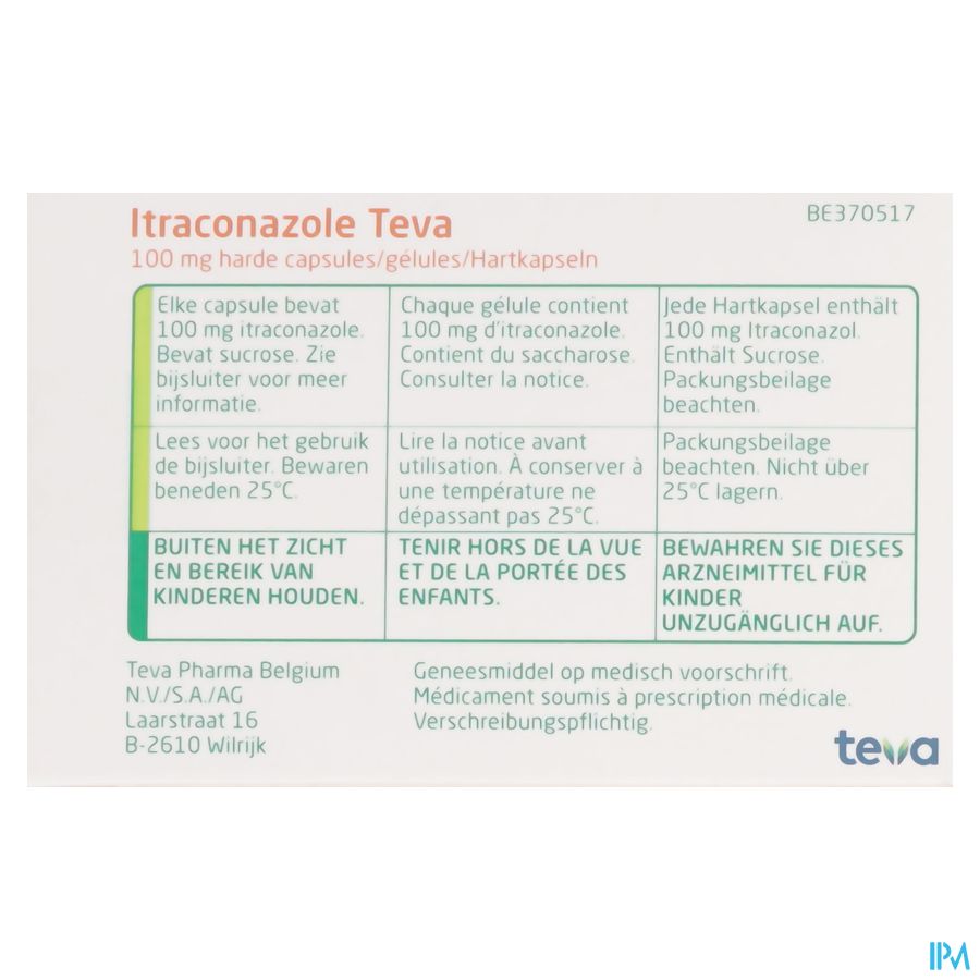 Itraconazole Teva 100mg Caps Harde 28 4