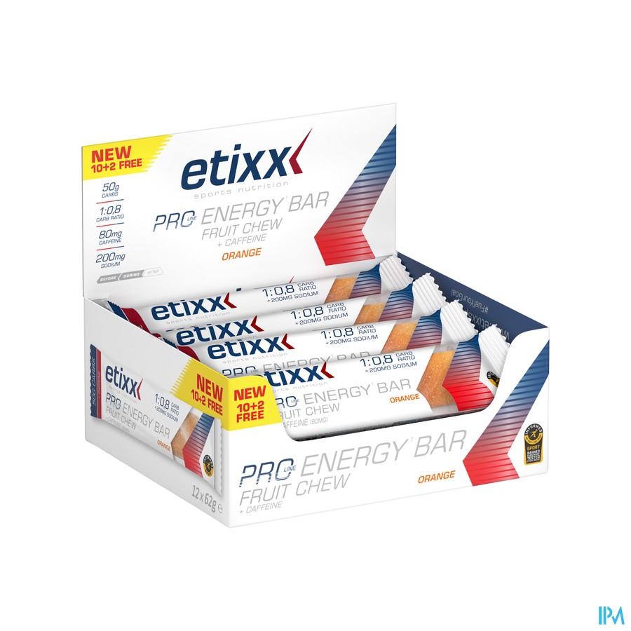 Etixx Pro Line Ener.bar Fruit+caff.orange 12x62g