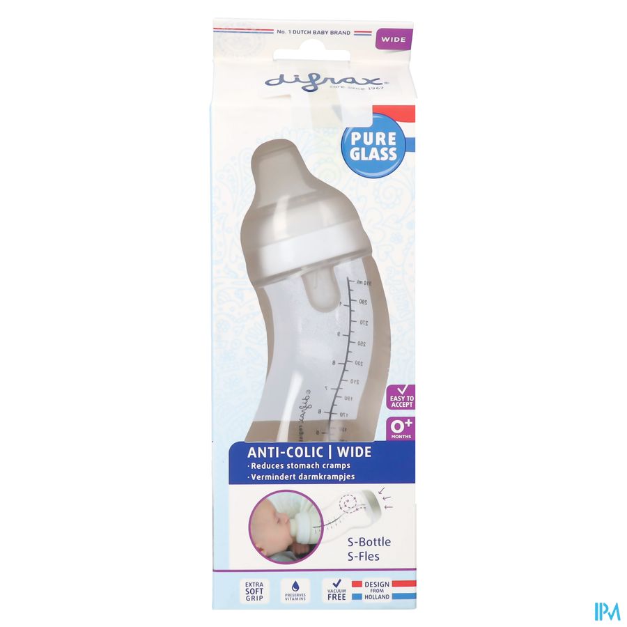 Difrax S-fles Breed Glas Wit 310ml 3