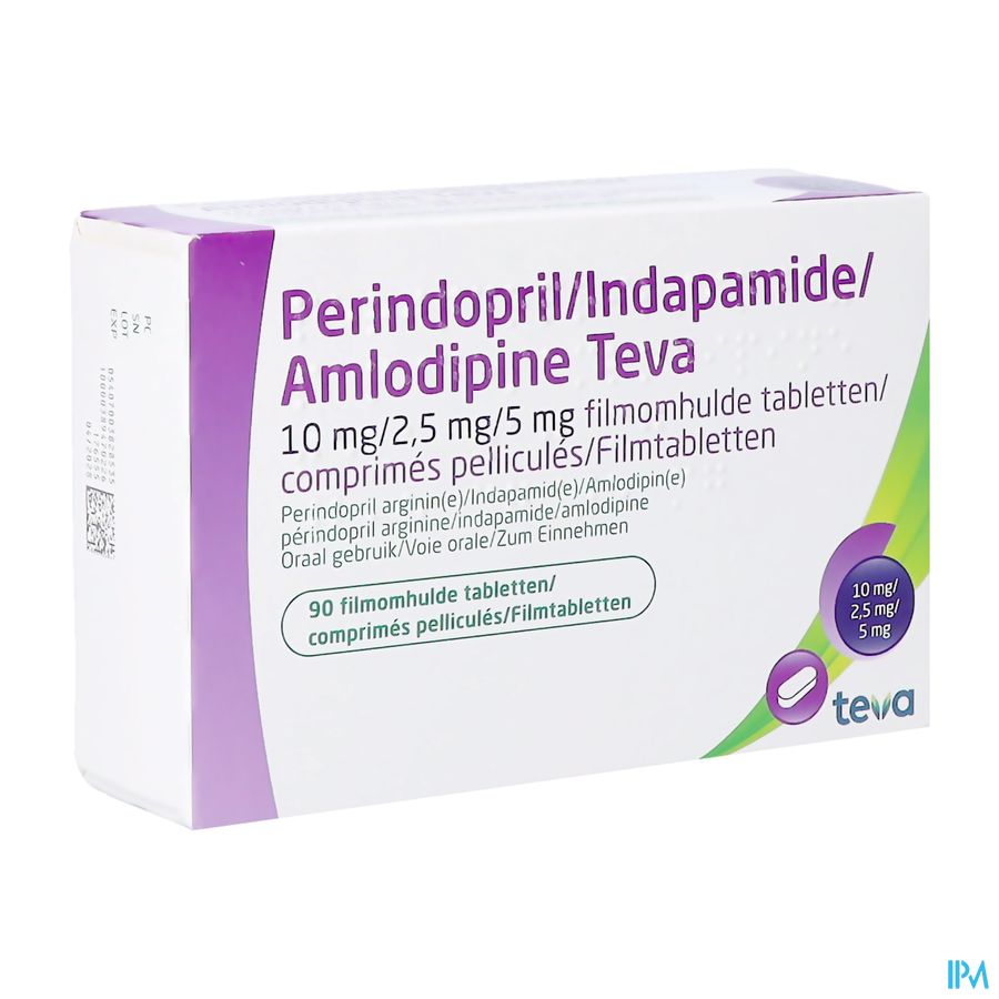 Perind./indap./amlod.teva 10/2,5/5mg Comp Pell 90