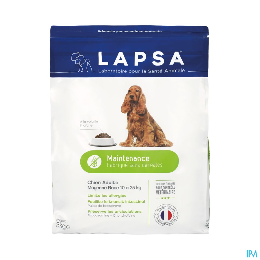 Lapsa Onderh.hond Volw.middel. Rassen Z/granen 3kg