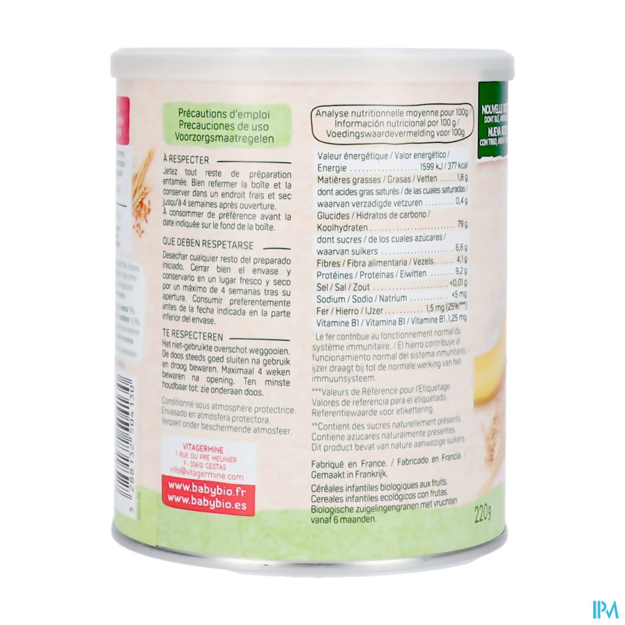 Babybio Cereales 2 Fruits 220g