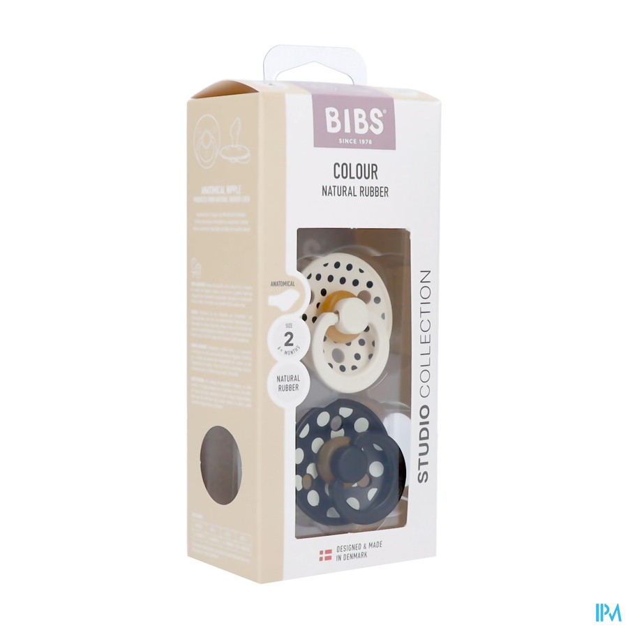 Bibs 2 Fopspeen Anatomic Studio Duo Polka Bl/ivory