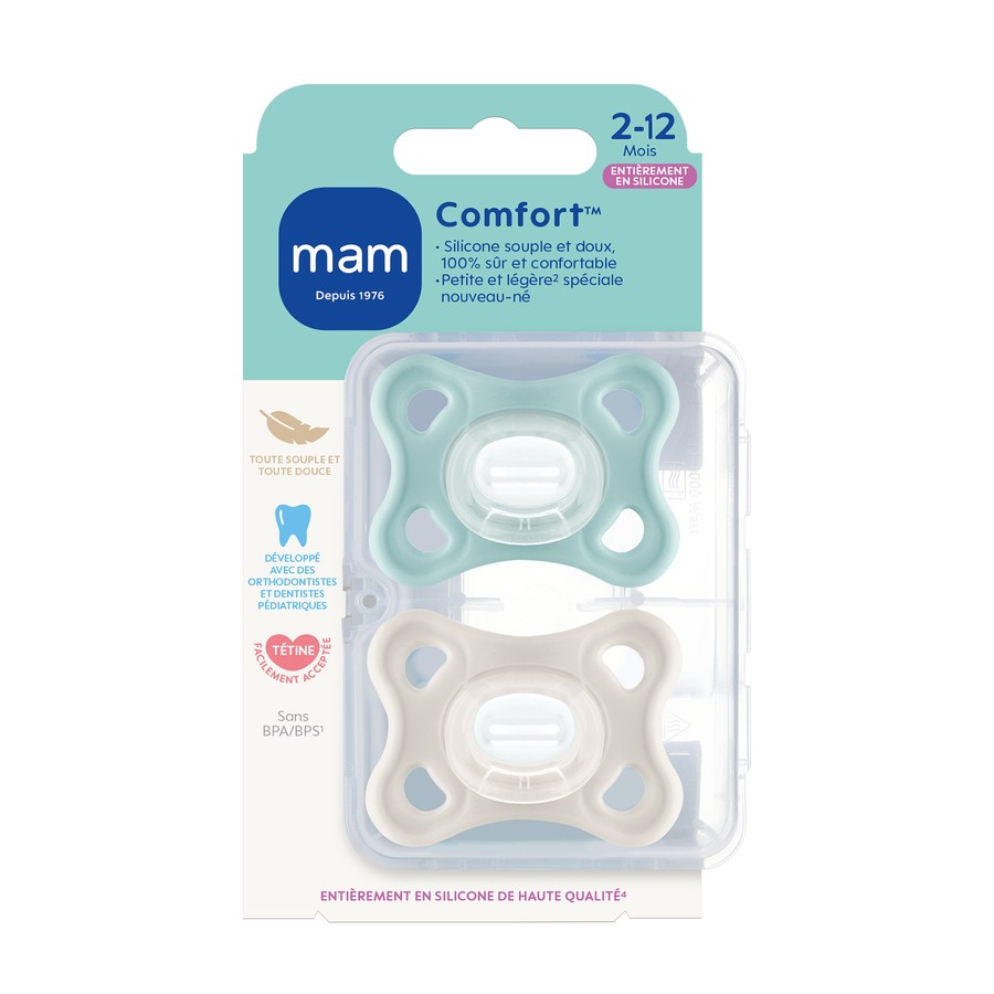 SUCET MAM COMFORT SIL BLEU 2-6M X2