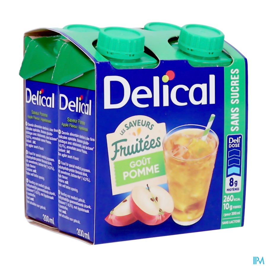 Delical Fruitdrink Appel Z/suikers 4x200ml