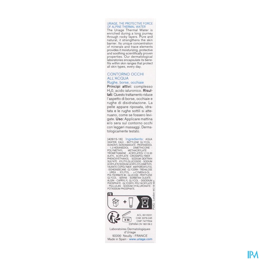 Uriage Thermaal Water Verzorg Water Oogomtrek 15ml
