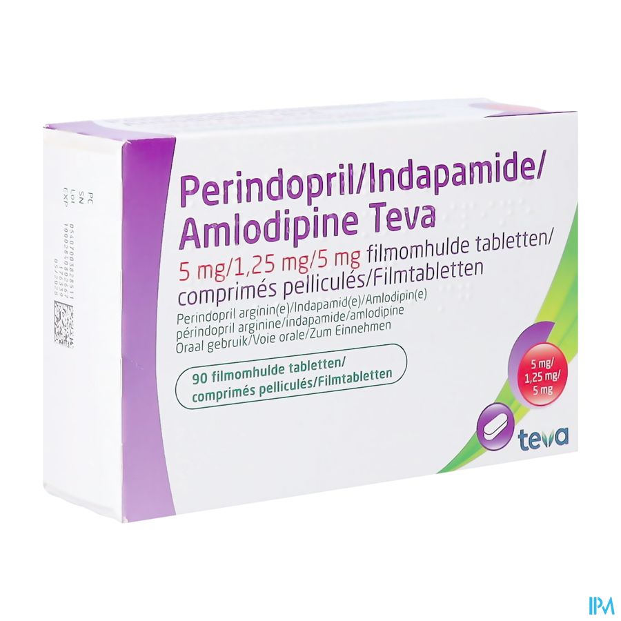 Perind./indap./amlod.teva 5/1,25/5mg Comp Pell 90