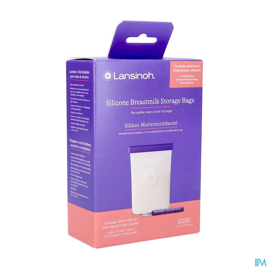LANSINOH SILICONE BEWAARZAKJES VOOR MOEDERMELK 5 ST