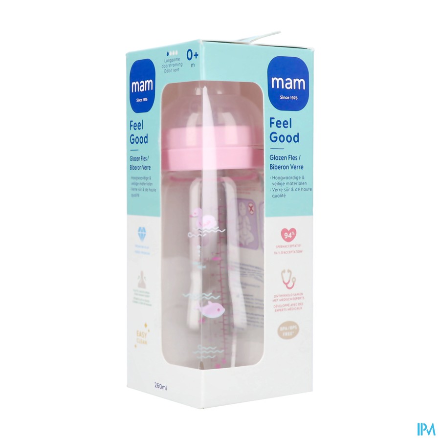 Mam Feel Good Glass Bottle Matt Girl 260ml