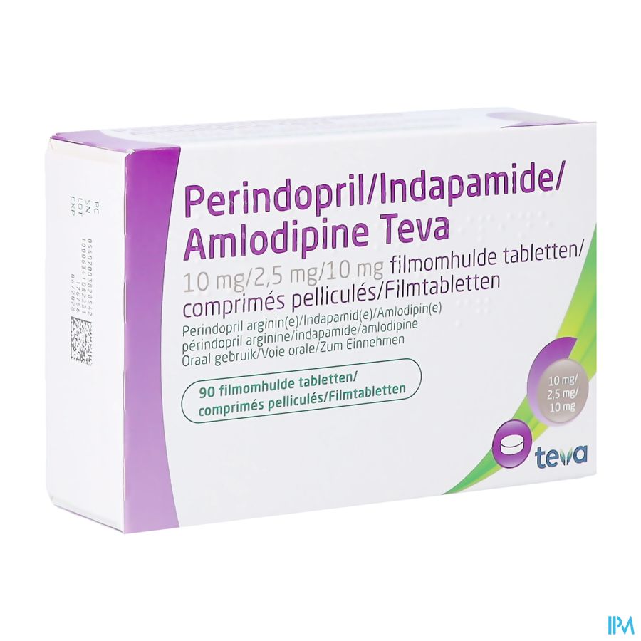 Perind./indap./amlod.teva 10/2,5/10mg Comp Pell 90