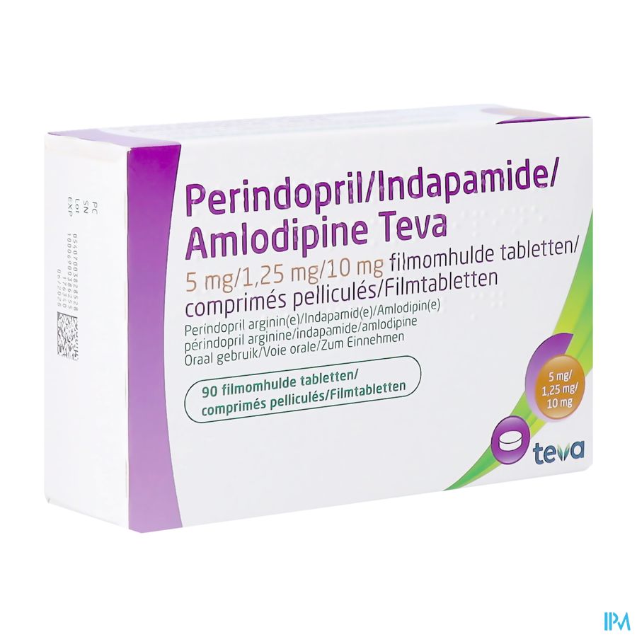 Perind./indap./amlod.teva 5/1,25/10mg Comp Pell 90