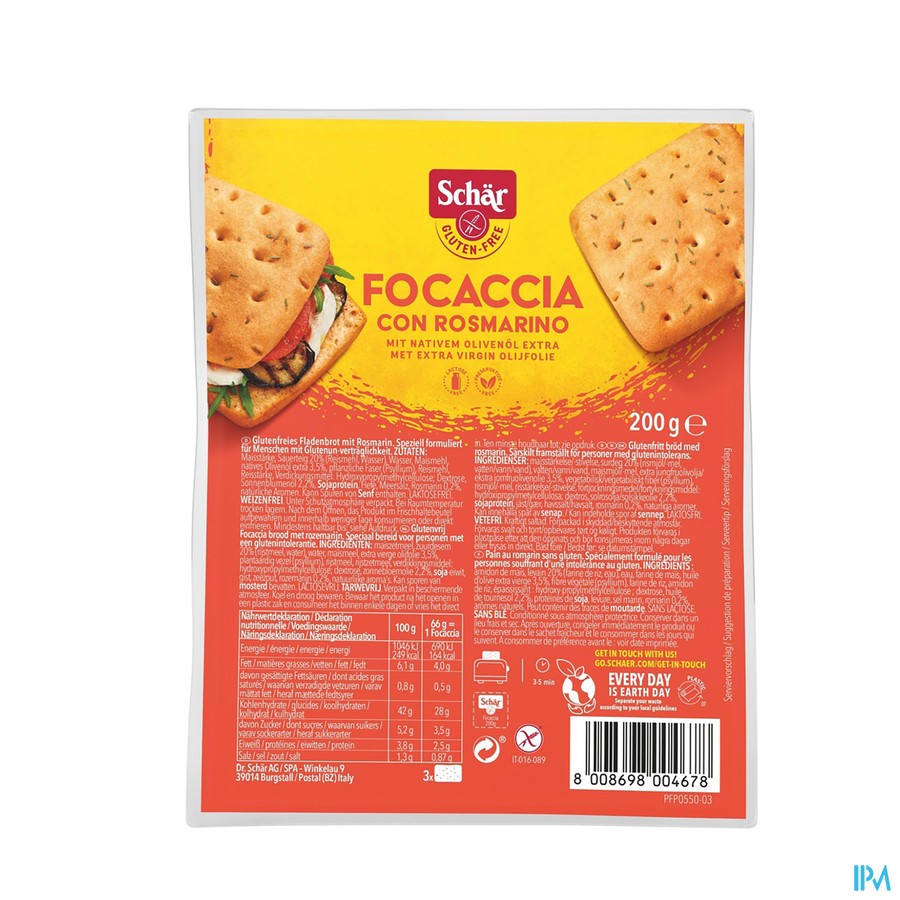 Schar Focaccia Rosmarin Z/gluten 200g 6650 Revogan