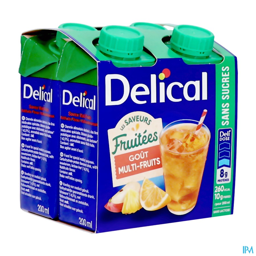Delical Fruitdrink Multivruchten Z/suikers 4x200ml