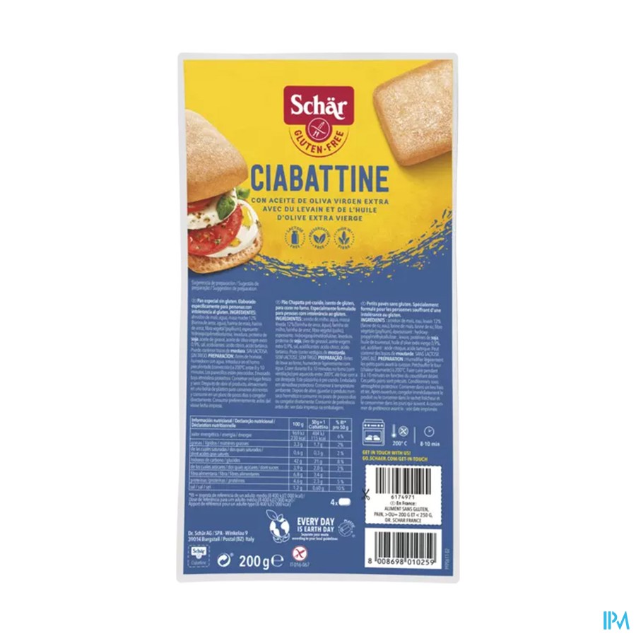 Schar Ciabatta Glutenvrij 200g 6593 Revogan