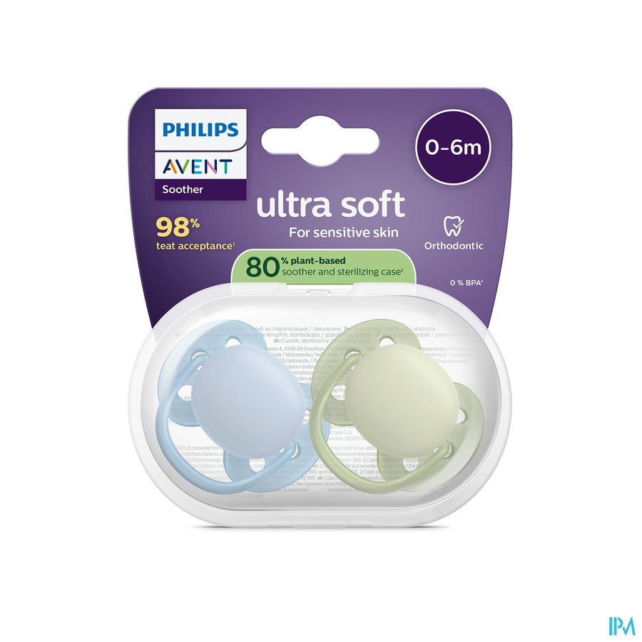 Philips Avent Fopspeen +0m Soft Lichtblauw/groen 2