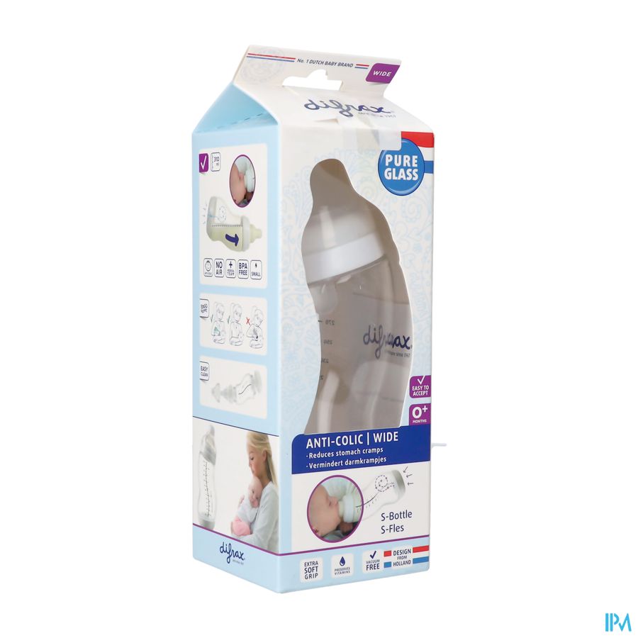 Difrax Biberon-s Wide Verre Blanc 310ml