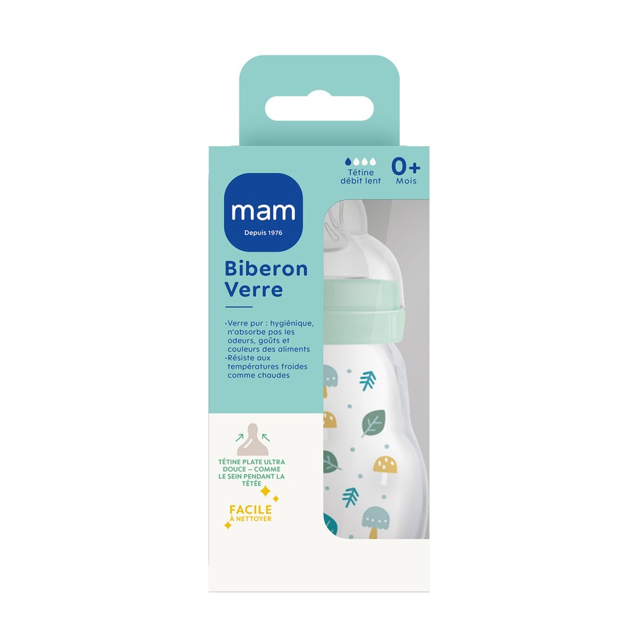 BIB MAM VERRE TETIN DEB1 BLEU170ML
