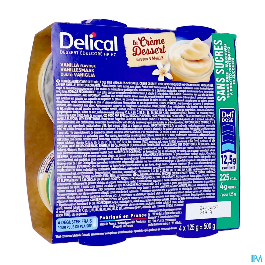 Delical Creme Dessert Hp-hc Z/suik. Vanille 4x124g