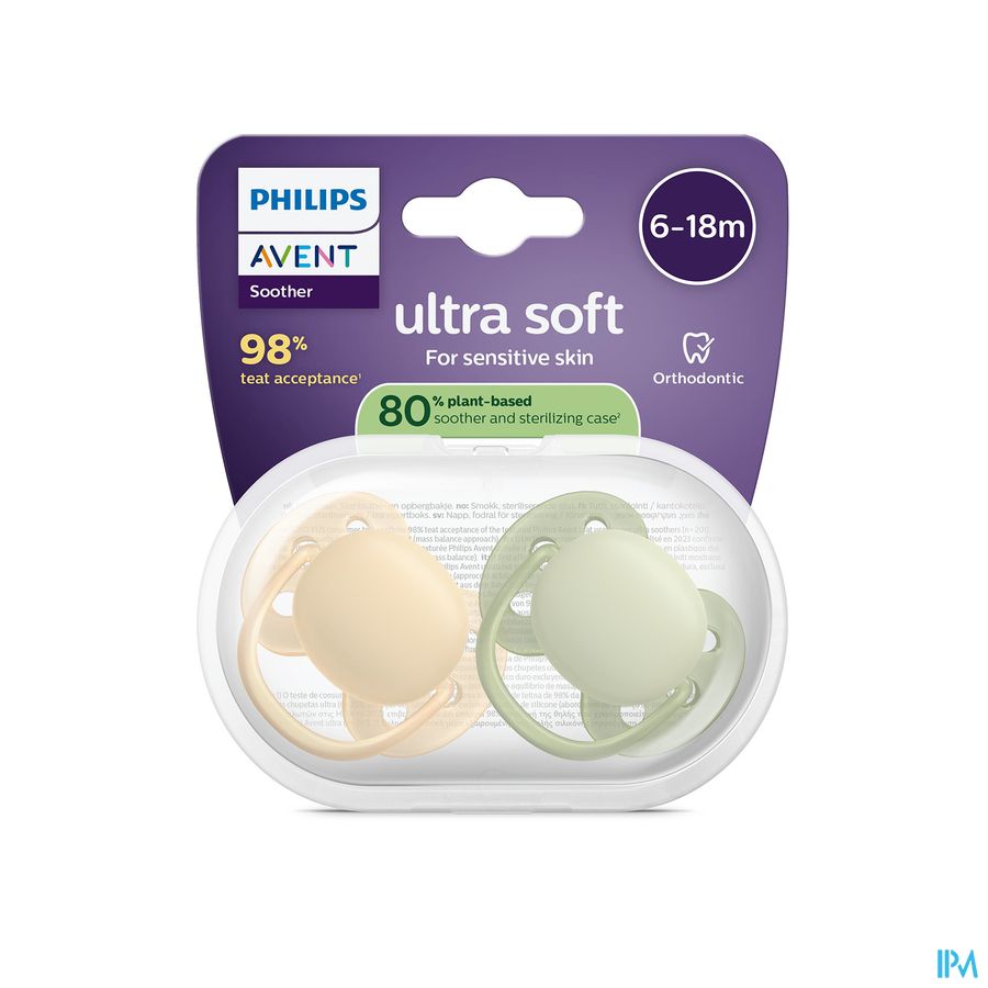 Philips Avent Fopspeen +6m Soft Perzik/olive 2