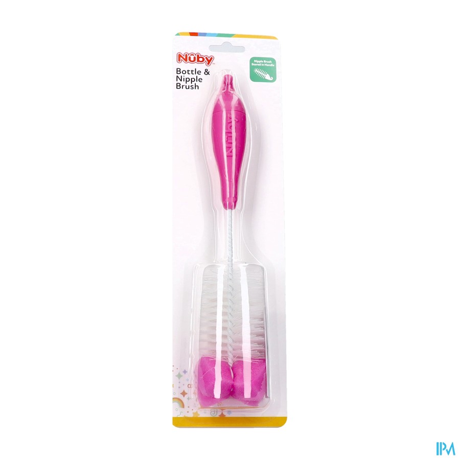 Nuby Borstel 2in1+spons Blauw/gr/roze 6