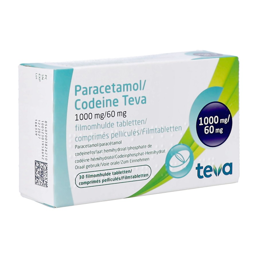 Paracetamol Codeine Teva 1000mg/60mg Comp Pell 30