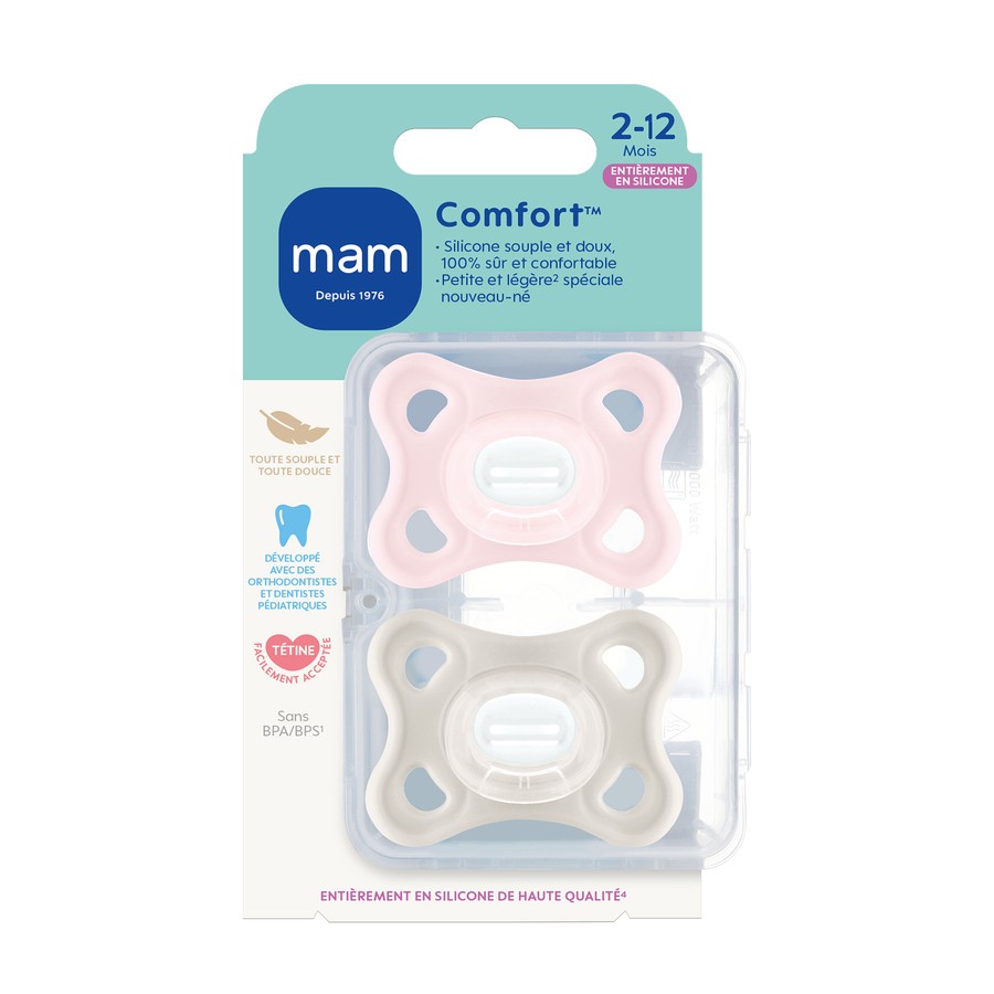 SUCET MAM COMFORT SIL ROSE 2-6M X2