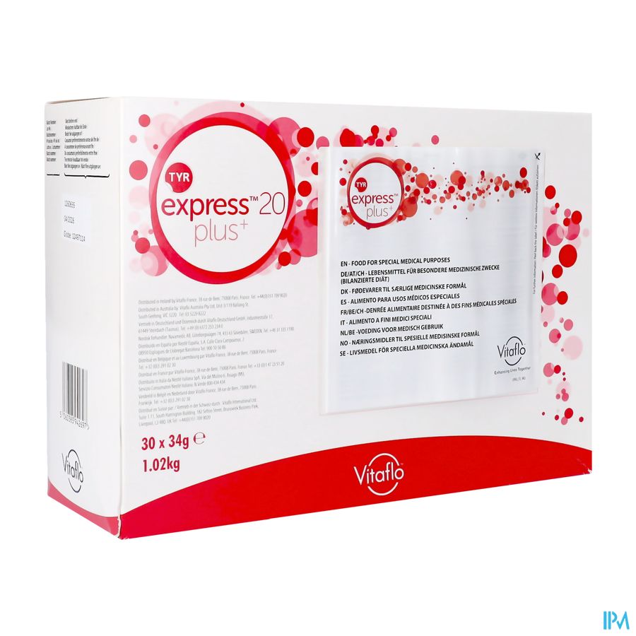 Tyr Express Plus 20 Niet Gearomatiseerd 30x34g Tyr Express Plus 20 Niet Gearomatiseerd 30x34g