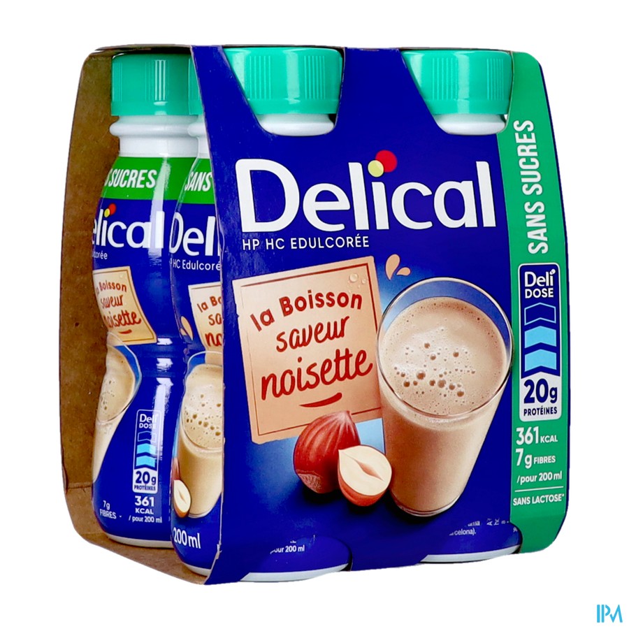 Delical Melkdrank Z/suiker Hazelnoot 4x200ml