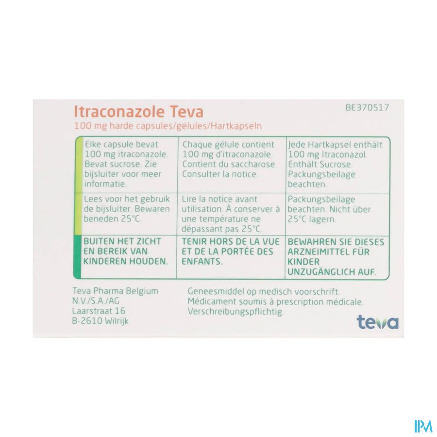 Itraconazole Teva 100mg Caps Harde 28 1