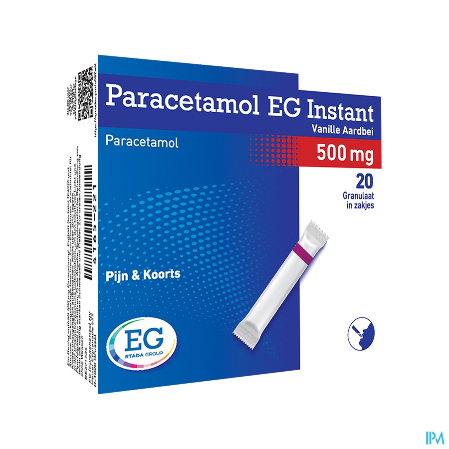 Paracetamol EG Inst.500Mg Vanil-Aardbei   Zakje 20