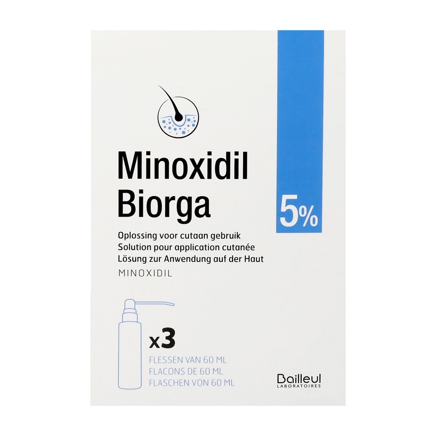Minoxidil Biorga 5% Opl Cutaan Koffer Fl 3x60ml