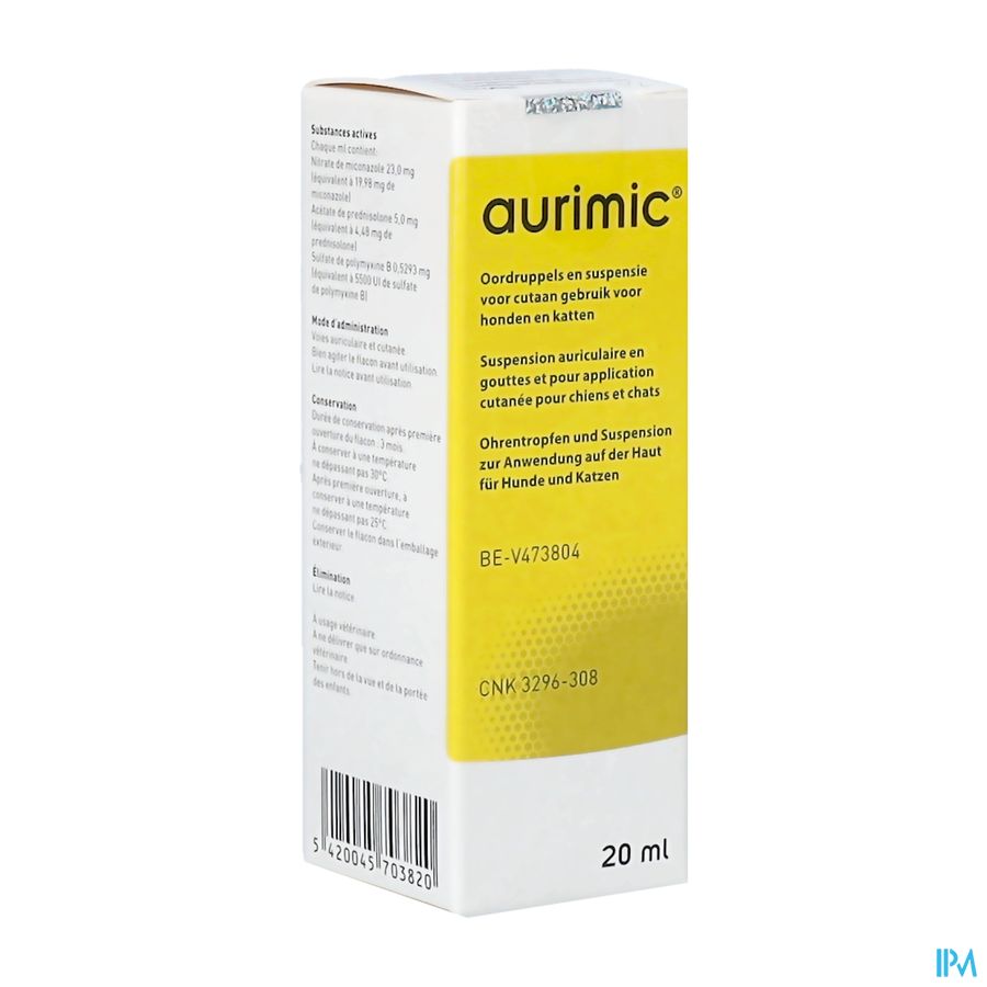 Aurimic Susp Oordruppel Cutaan Hond Kat 20ml Aurimic Susp Oordruppel Cutaan Hond Kat 20ml
