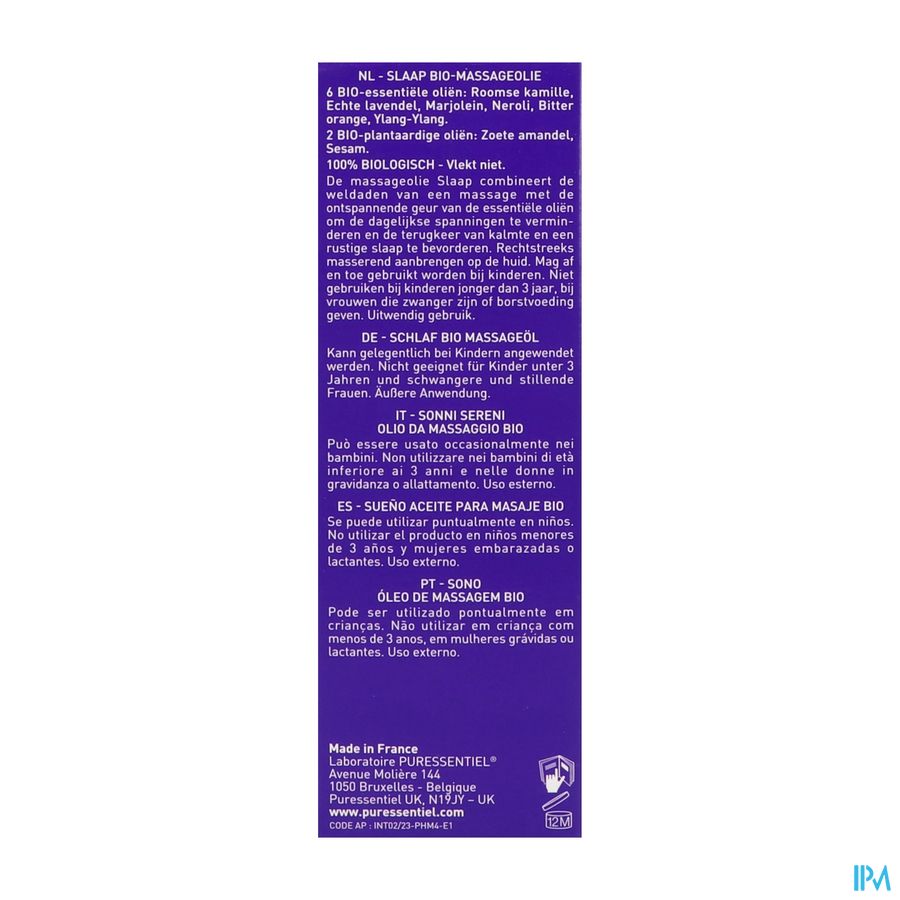 Puressentiel Mass.olie Lavendel-neroli Bio 100ml Puressentiel Mass.olie Lavendel-neroli Bio 100ml