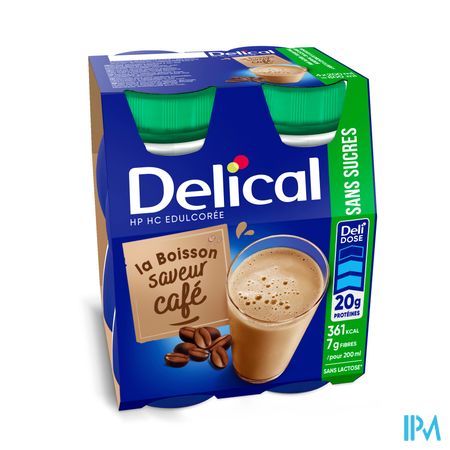 Delical Melkdrank Z/suiker Koffie 4x200ml