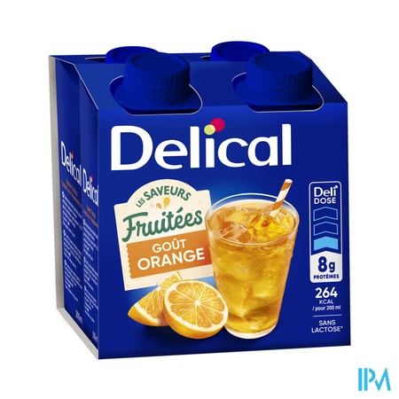 Delical Fruitdrink Sinaasappel Z/suikers 4x200ml