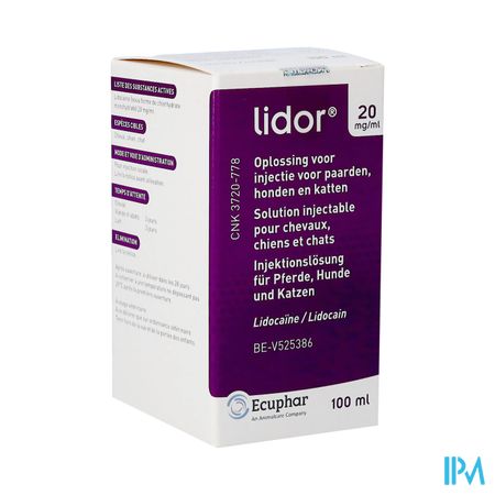 Lidor 20mg/ml Opl Inj Paard-hond-kat 100ml