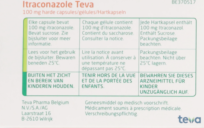 Itraconazole Teva 100mg Caps Harde 28 4