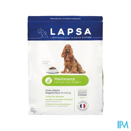 Lapsa Onderh.hond Volw.middel. Rassen Z/granen 3kg